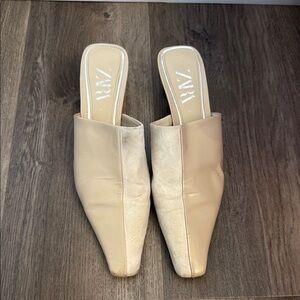Zara Cream Mules Square-Toed Minimalist Design